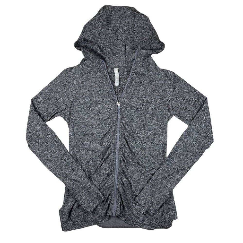 Athleta Pacifica Crosscurrent Hooded Jacket S Heather Gray, Ruched Zip, UPF - Picture 2 of 14